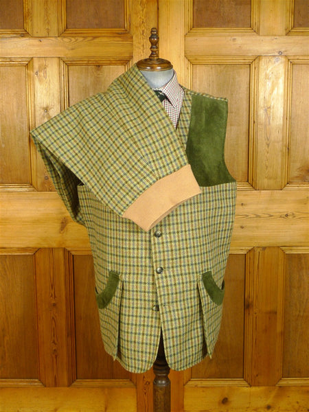 25/0330 near immaculate stewart christie edinburgh heavyweight bespoke green gun check 2-piece tweed shooting suit gilet& breeks 50 long