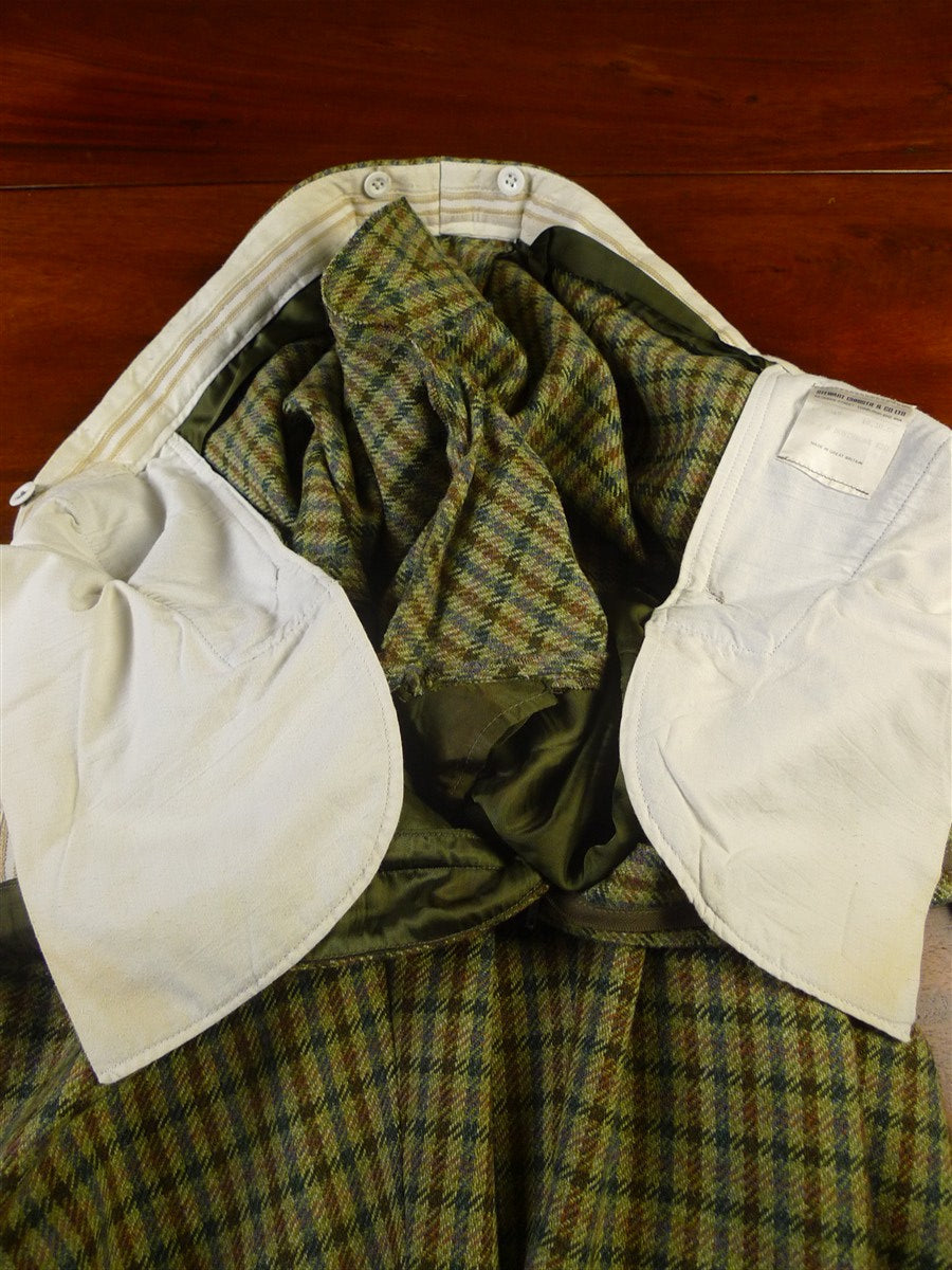 25/0330 near immaculate stewart christie edinburgh heavyweight bespoke green gun check 2-piece tweed shooting suit gilet& breeks 50 long