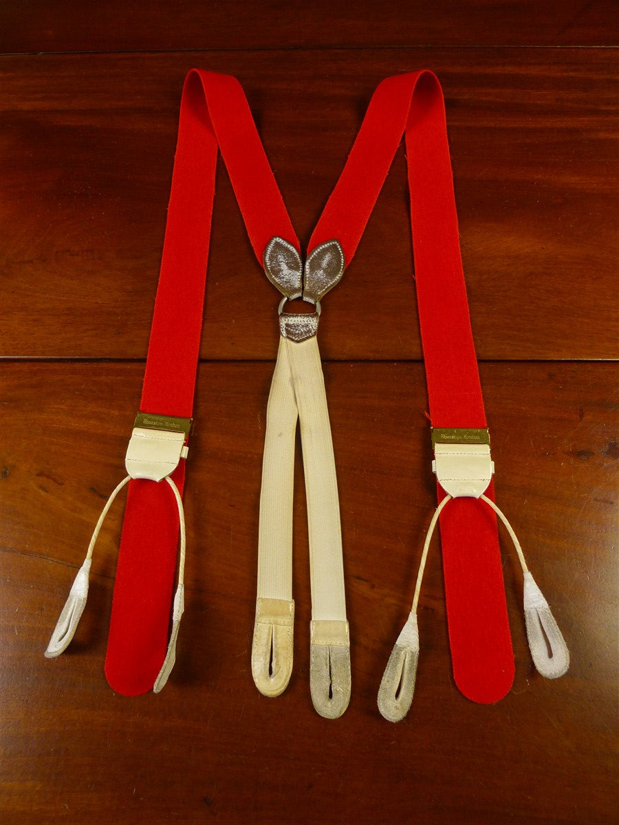 25/0342 vintage albert thurston london red boxcloth braces w/ white leather ends multifit