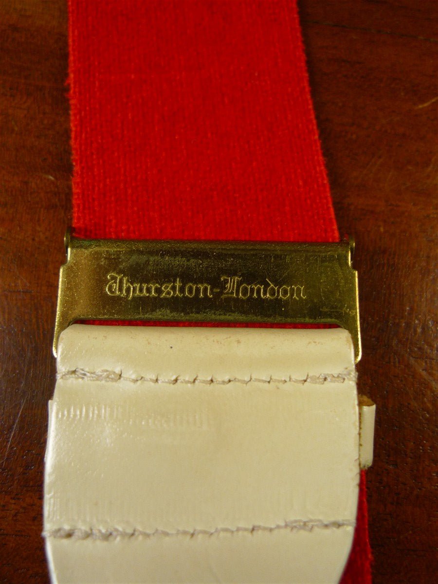 25/0342 vintage albert thurston london red boxcloth braces w/ white leather ends multifit