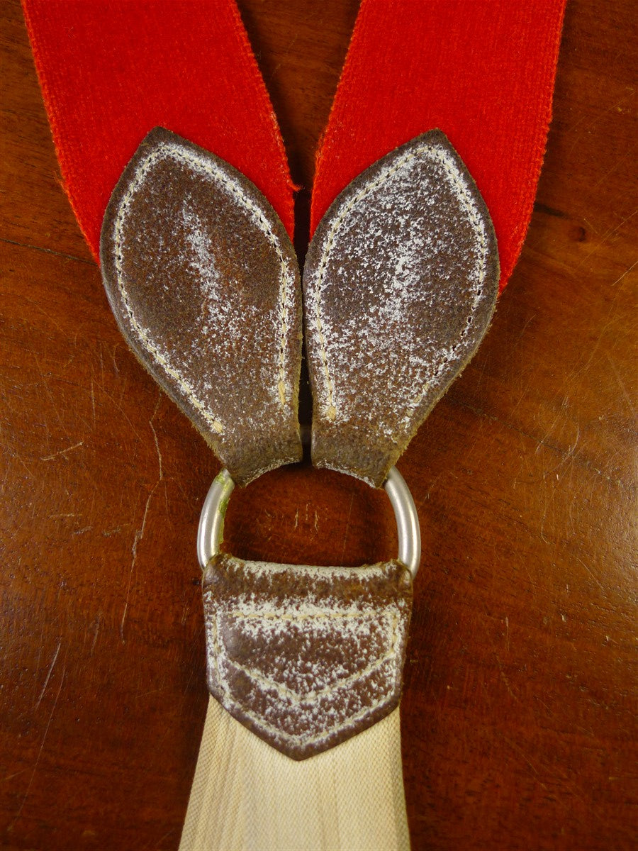25/0342 vintage albert thurston london red boxcloth braces w/ white leather ends multifit