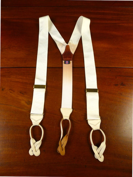 25/0343 vintage albert thurston london white woven evening dress braces w/ white leather ends multifit