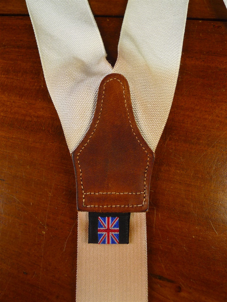 25/0343 vintage albert thurston london white woven evening dress braces w/ white leather ends multifit