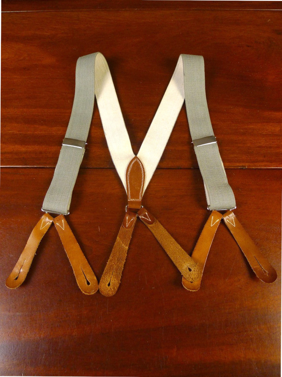 25/0368 quality dove grey woven elastic cotton braces w/ tan brown leather ends multi-fit