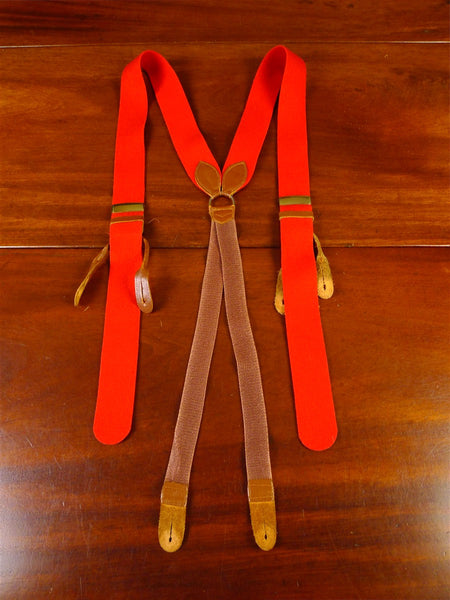 25/0341 immaculate albert thurston london red boxcloth braces w/ brown leather ends multifit