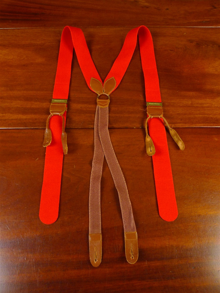 25/0341 immaculate albert thurston london red boxcloth braces w/ brown leather ends multifit