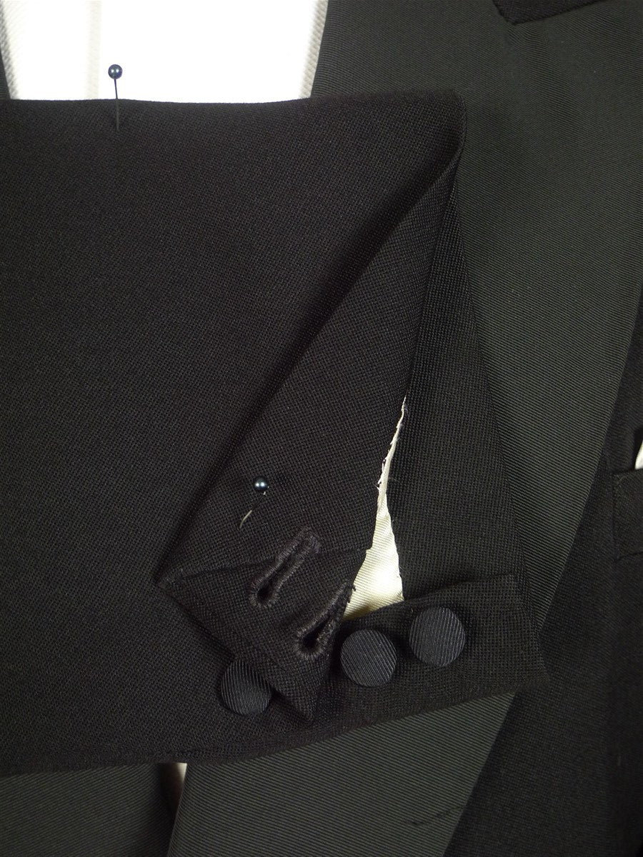25/0323 superb stewart christie edinburgh bespoke heavyweight black barathea wool d/b black-tie dinner suit 49 long