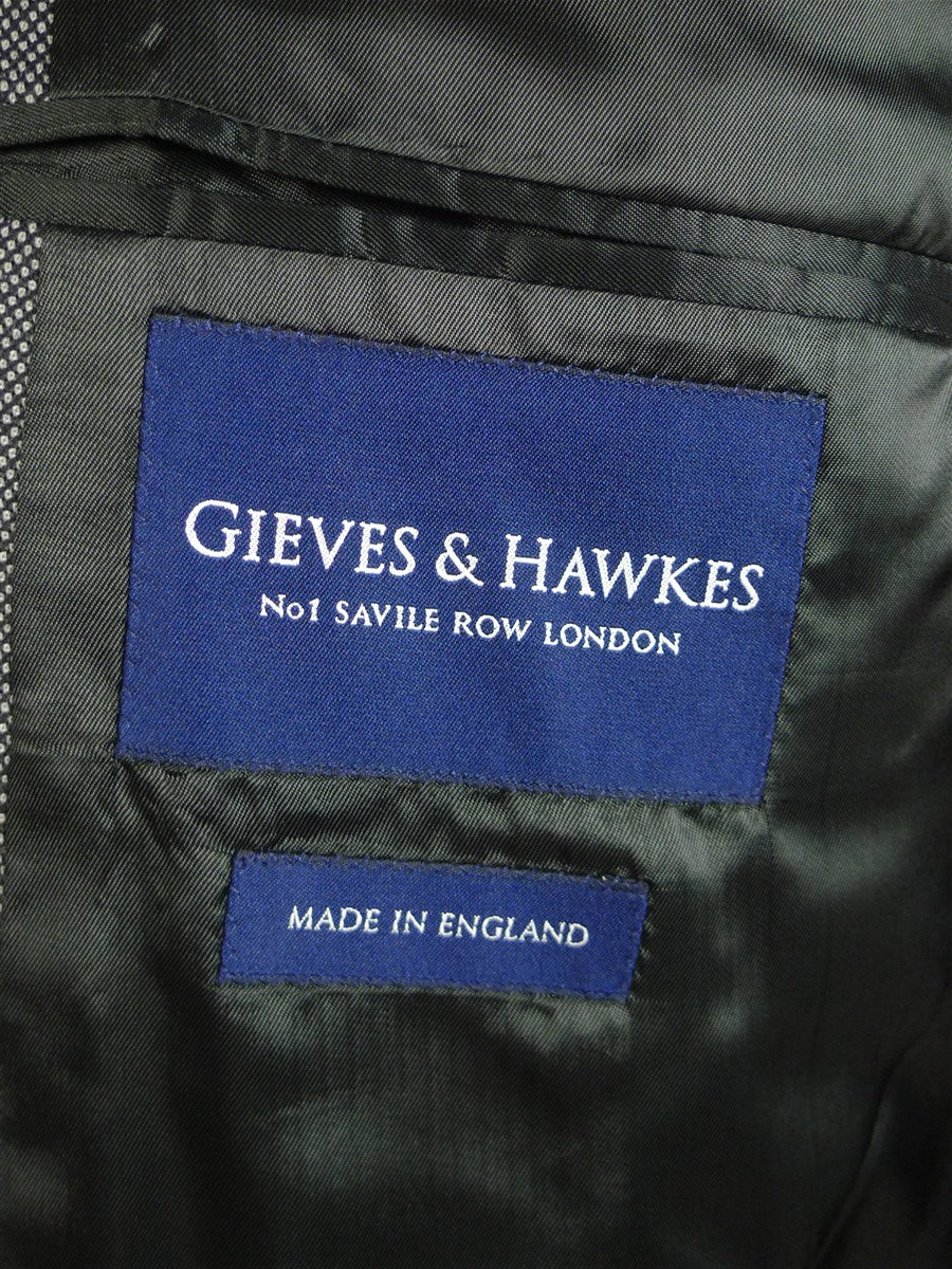 25/0344 immaculate gieves & hawkes savile row grey birds-eye weave wool suit 45 regular
