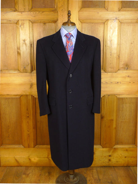 25/0357 immaculate italian 70% wool & 30% cashmere navy blue overcoat 40-42 regular