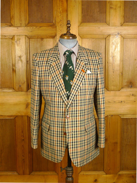 25/0373 immaculate vintage daks dd house check wool sports jacket blazer w/ suede trims 41 regular