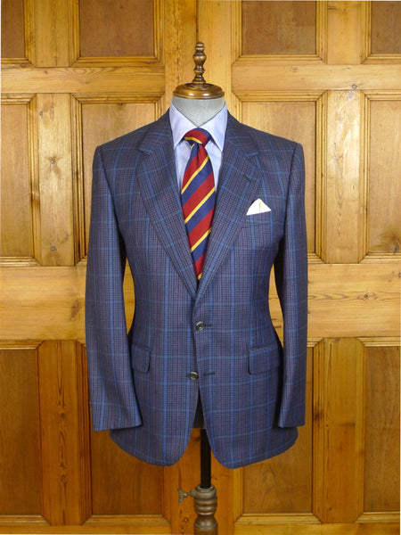 25/0376 immaculate vintage aquascutum blue glen check wool sports jacket blazer 39-40 regular