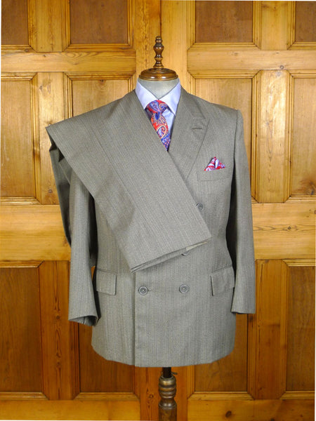 25/0379 vintage 1997 dege savile row bespoke grey / blue herringbone stripe d.b worsted suit 42 short to regular