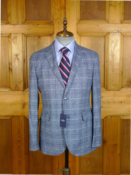 25/0401v new w/tags hackett london blue / red wp check cotton & linen sports jacket blazer - various sizes available