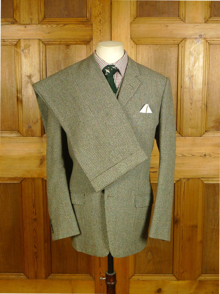 25/0433 wonderful 1966 vintage bespoke heavyweight green / amber gun check 3-piece thornproof tweed suit 41 regular to long