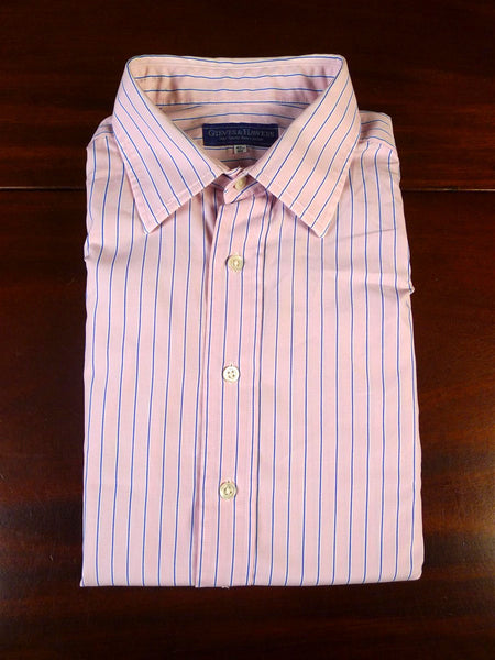25/0491 gieves & hawkes savile row pink blue stripe cotton shirt collar 16.5
