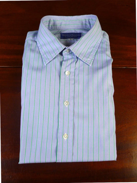 25/0487 gieves & hawkes savile row blue green stripe cotton shirt collar 16.5