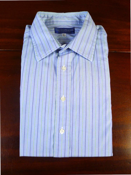 25/0483 gieves & hawkes savile row blue green stripe cotton shirt collar 16.5