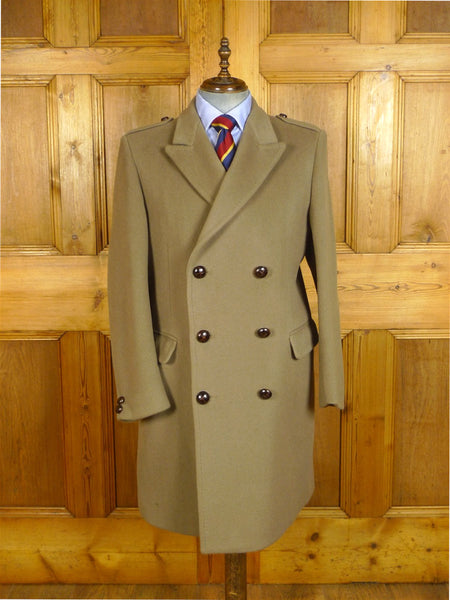 25/0469 immaculate heavyweight crombie melton wool british warm overcoat w/ leather buttons 43-44