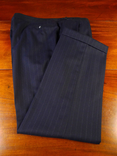 25/0461 immaculate 2002 henry poole savile row bespoke navy blue rope-stripe worsted high-rise trouser 44
