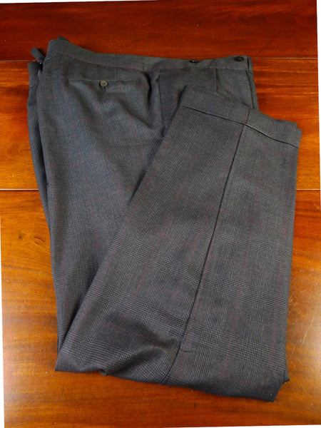 25/0452 immaculate 2022 anderson & sheppard savile row bespoke grey / red glen check worsted high-rise trouser 49