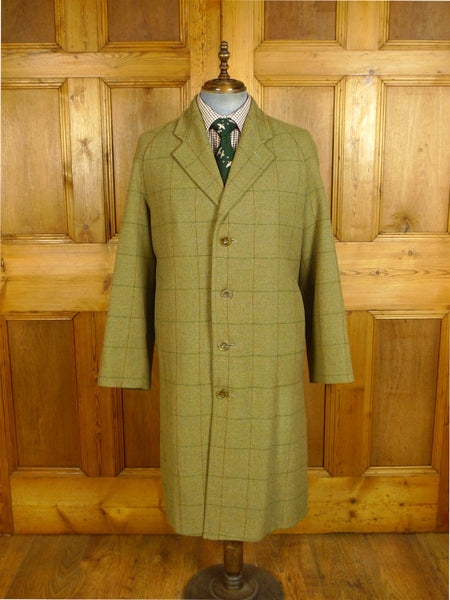 25/0535 superb vintage brora scottish tweed green wp check heavyweight raglan overcoat 40-42