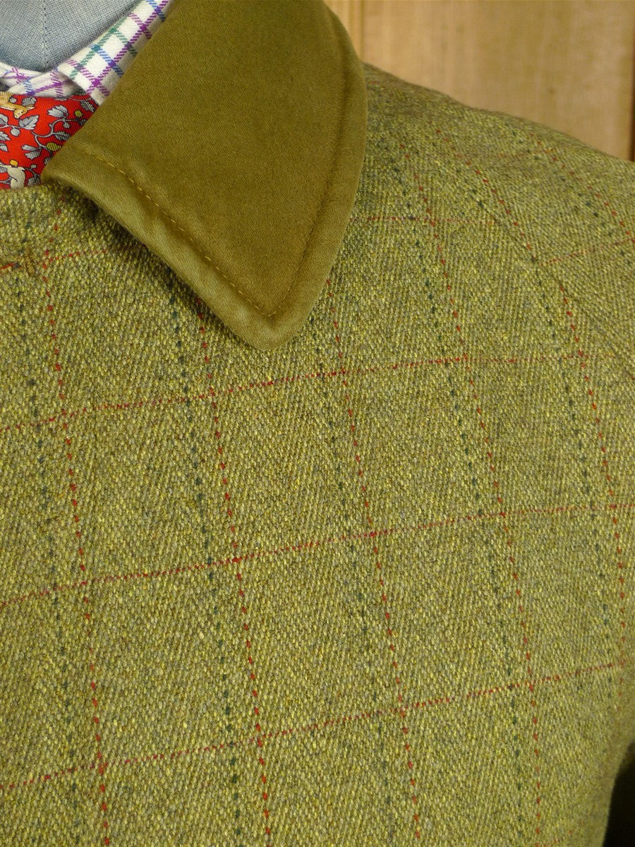 25/0536 vintage invertere heavyweight green / red wp check tweed shooting jacket field coat 42