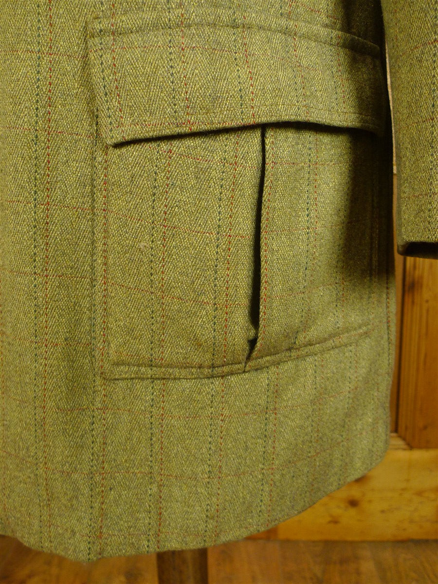 25/0536 vintage invertere heavyweight green / red wp check tweed shooting jacket field coat 42