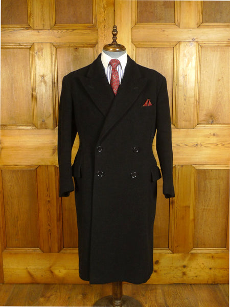 25/0531 superb genuine 1940s 1950s vintage extra-heavy black textured crombie wool d/b overcoat king coat 42-44