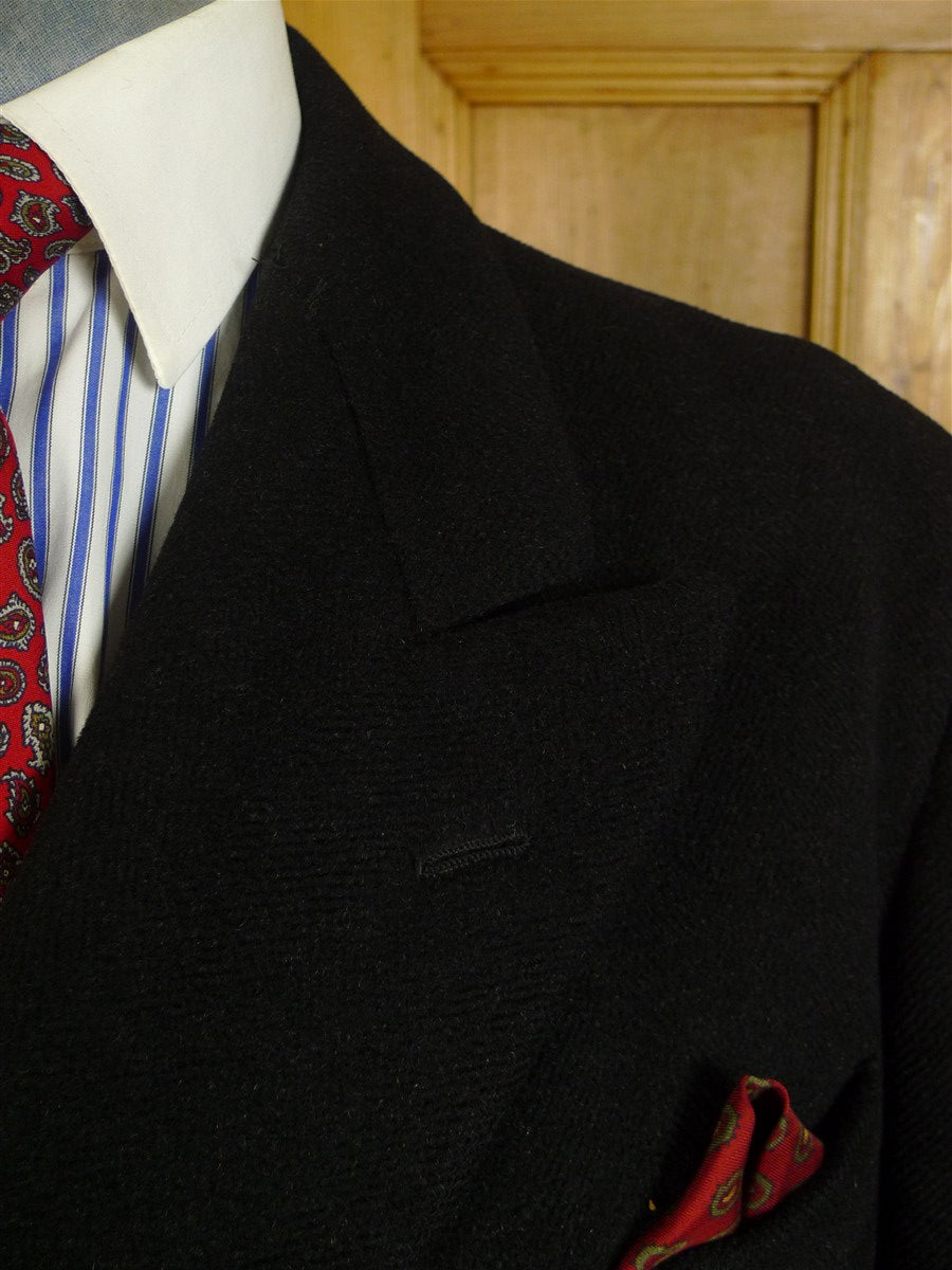 25/0531 superb genuine 1940s 1950s vintage extra-heavy black textured crombie wool d/b overcoat king coat 42-44
