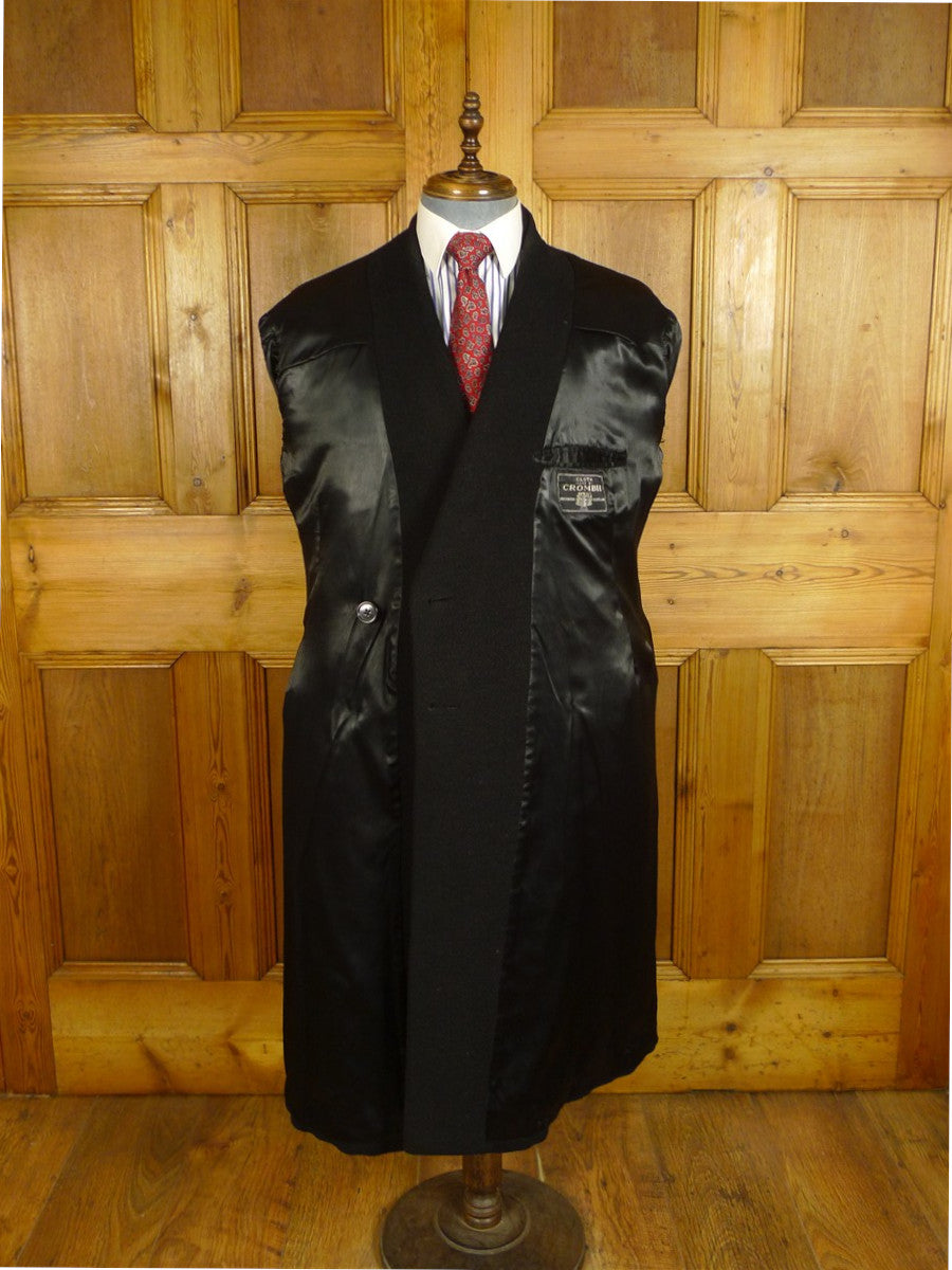 25/0531 superb genuine 1940s 1950s vintage extra-heavy black textured crombie wool d/b overcoat king coat 42-44