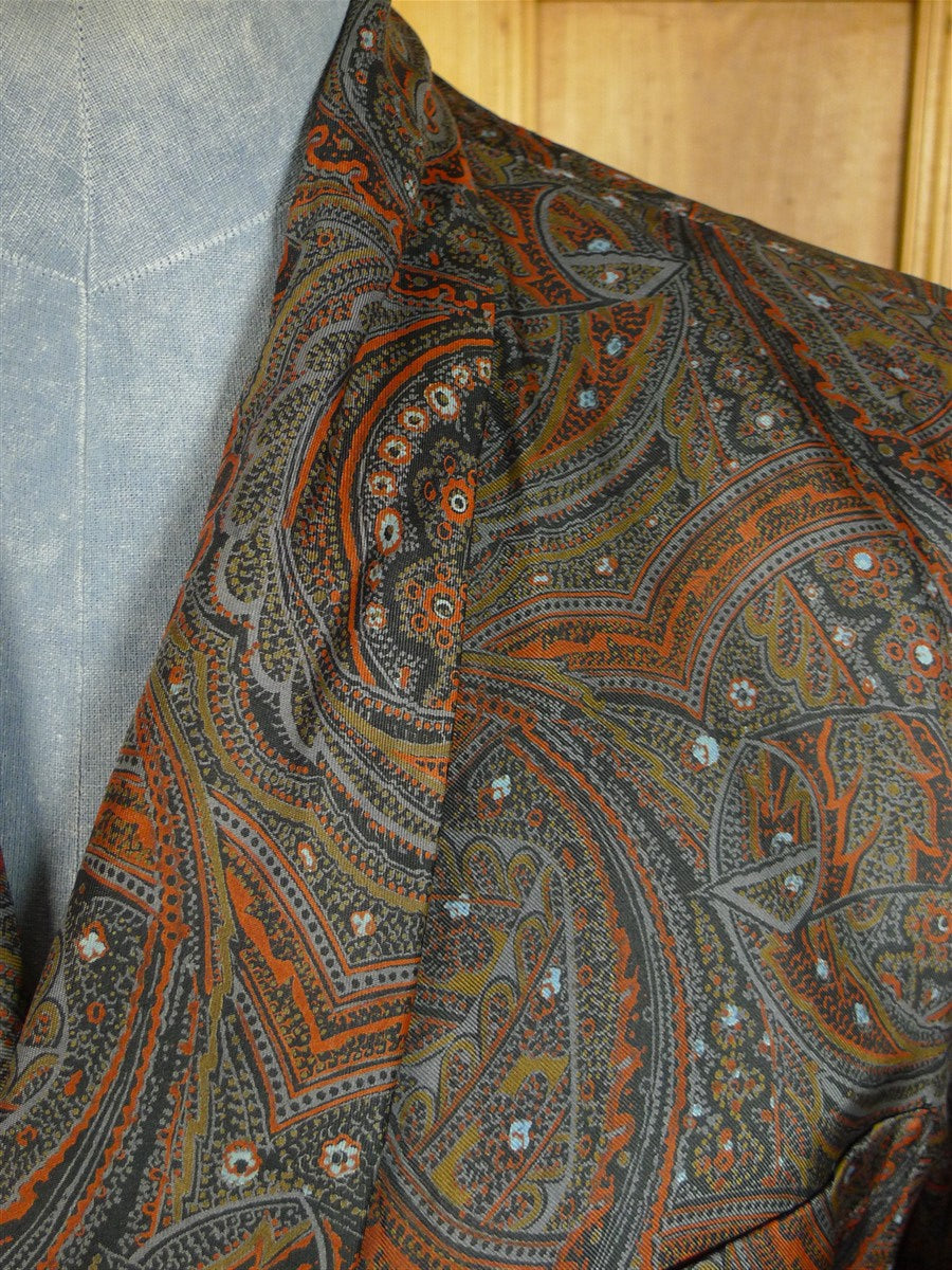 25/0527 immaculate vintage harrods rayon silk brown paisley dressing robe 42