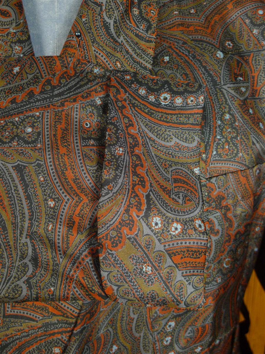 25/0527 immaculate vintage harrods rayon silk brown paisley dressing robe 42