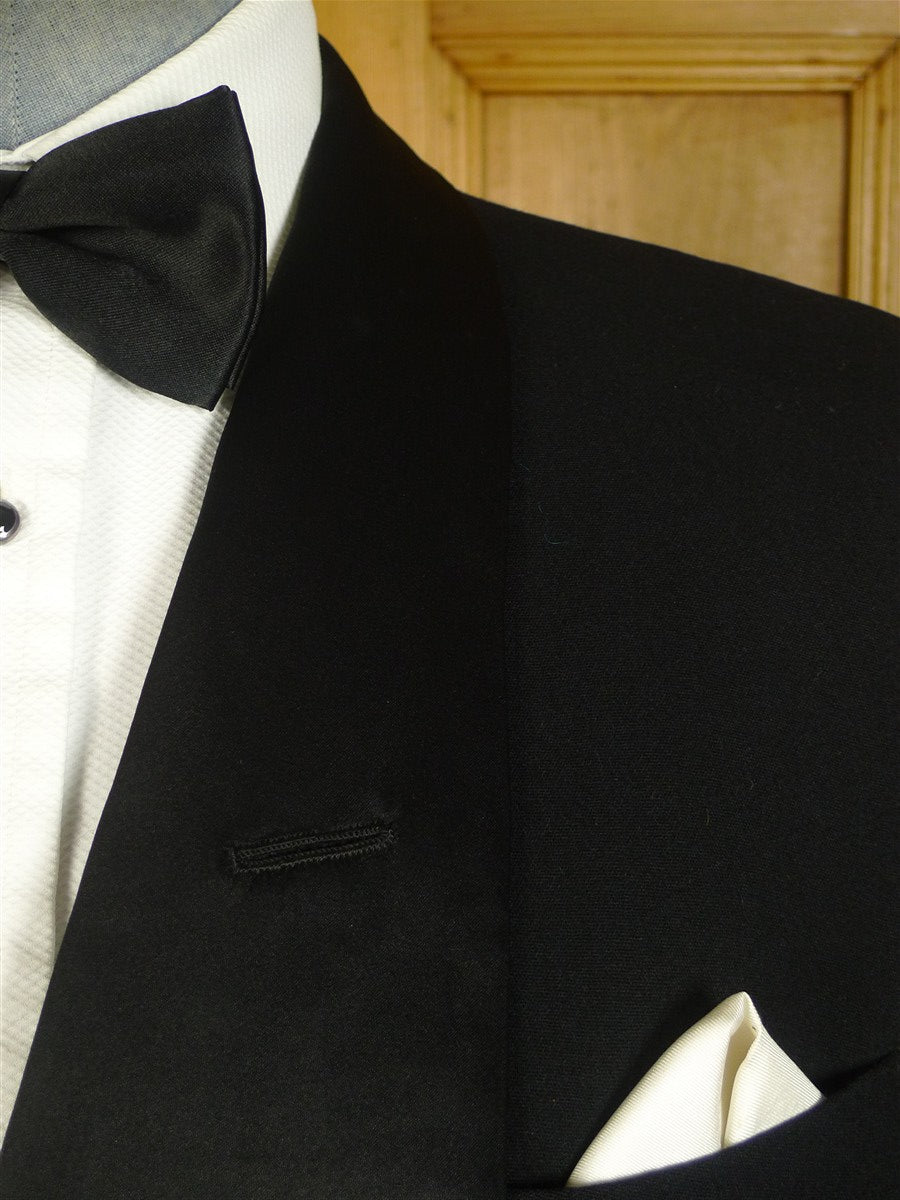 25/0514 distinctive 1940s 1950s vintage black barathea / silk shawl 1/1 d/b dinner jacket 43 long