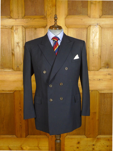 25/0554 damaged 2013 savile row bespoke navy blue d/b blazer w/ horn buttons 42 long