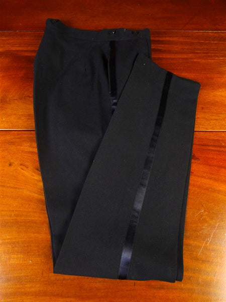 25/0540 vintage 1968 savile row bespoke black barathea wool high-rise evening trouser 30