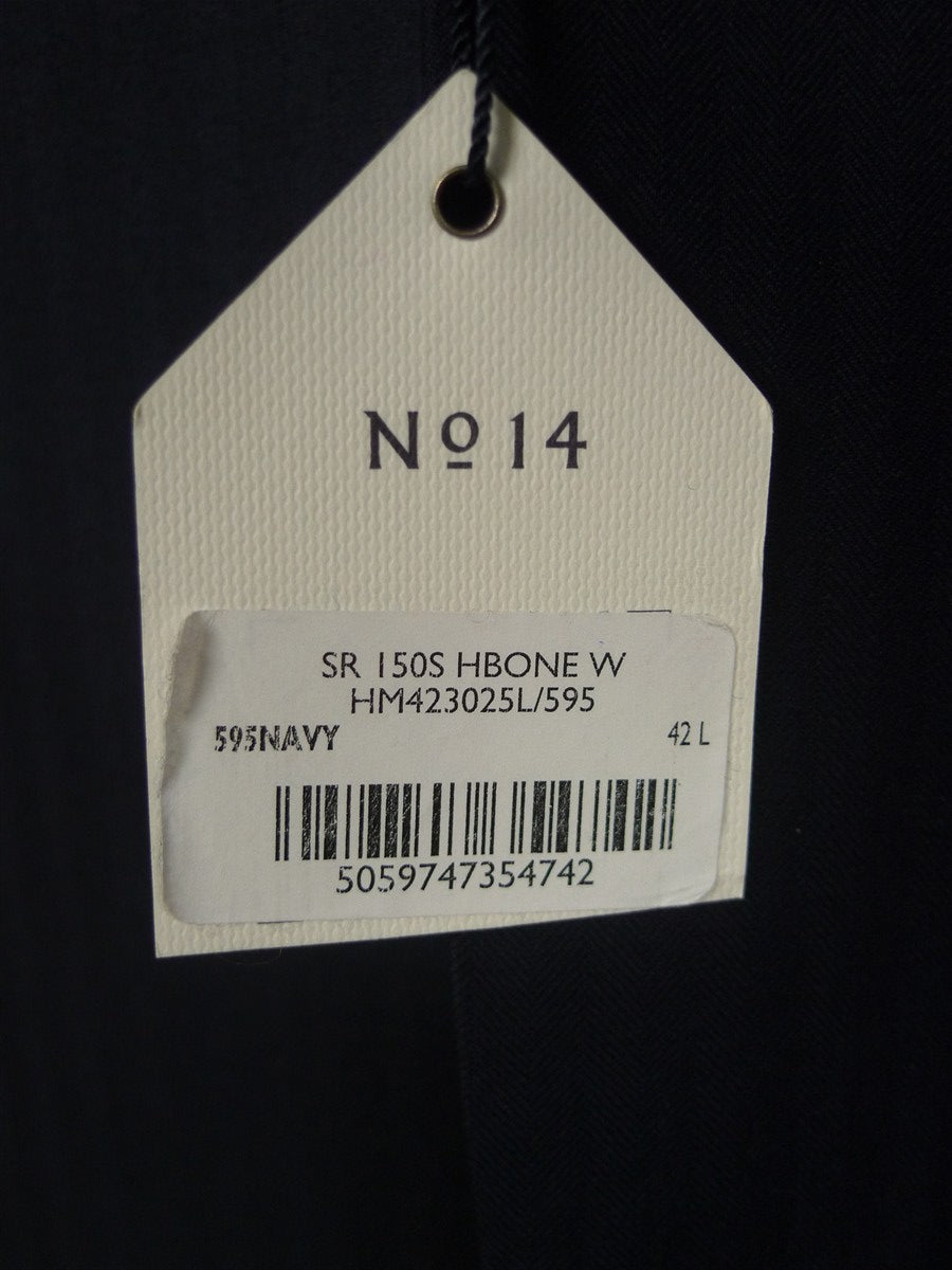 25/0970 new (SECONDS) hackett 14 savile row super 150s merino wool navy blue herringbone suit 42 long