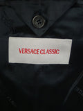 25/0963 immaculate versace classic dark blue stripe suit jacket blazer 45 long