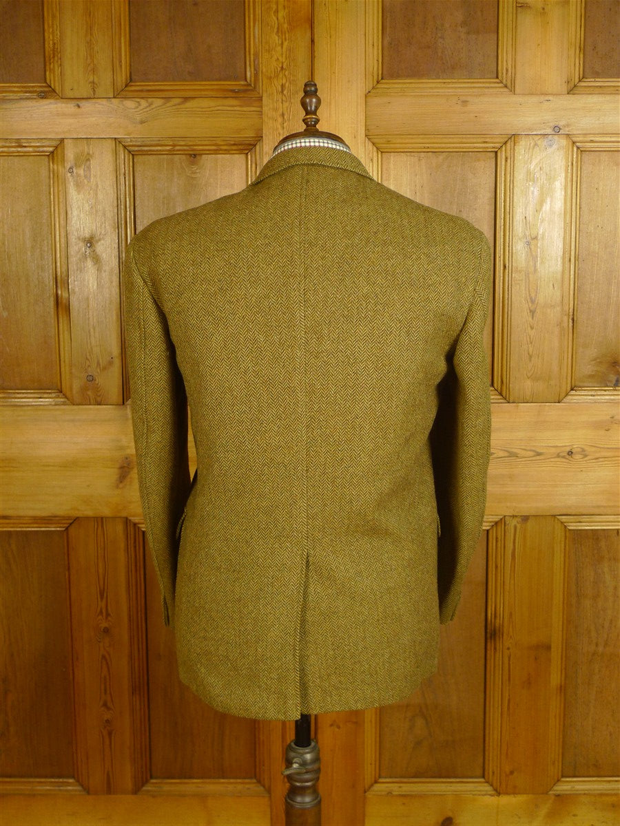 25/0620 heavyweight 1960s vintage daks simpson brown herringbone tweed gamekeeper style jacket w/ ghillie collar 44 short