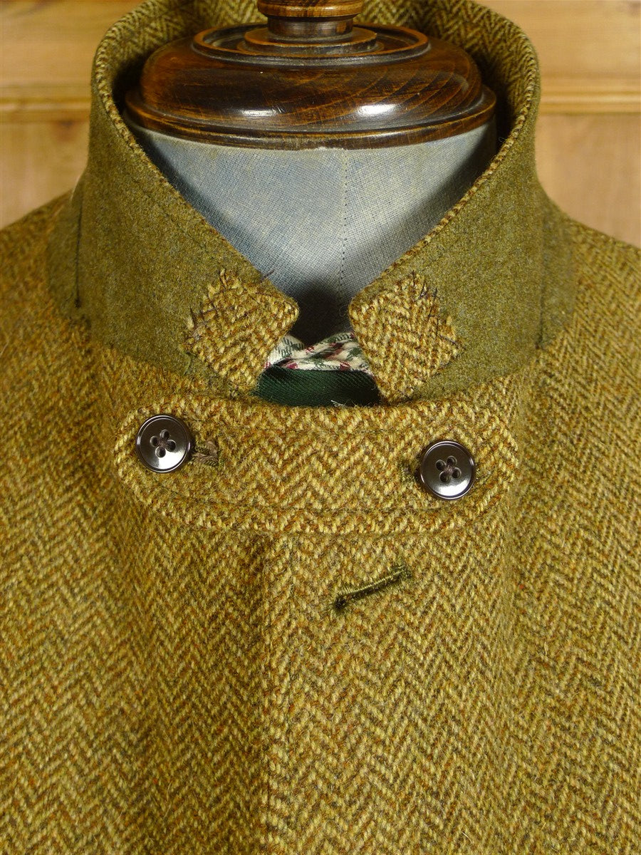 25/0620 heavyweight 1960s vintage daks simpson brown herringbone tweed gamekeeper style jacket w/ ghillie collar 44 short