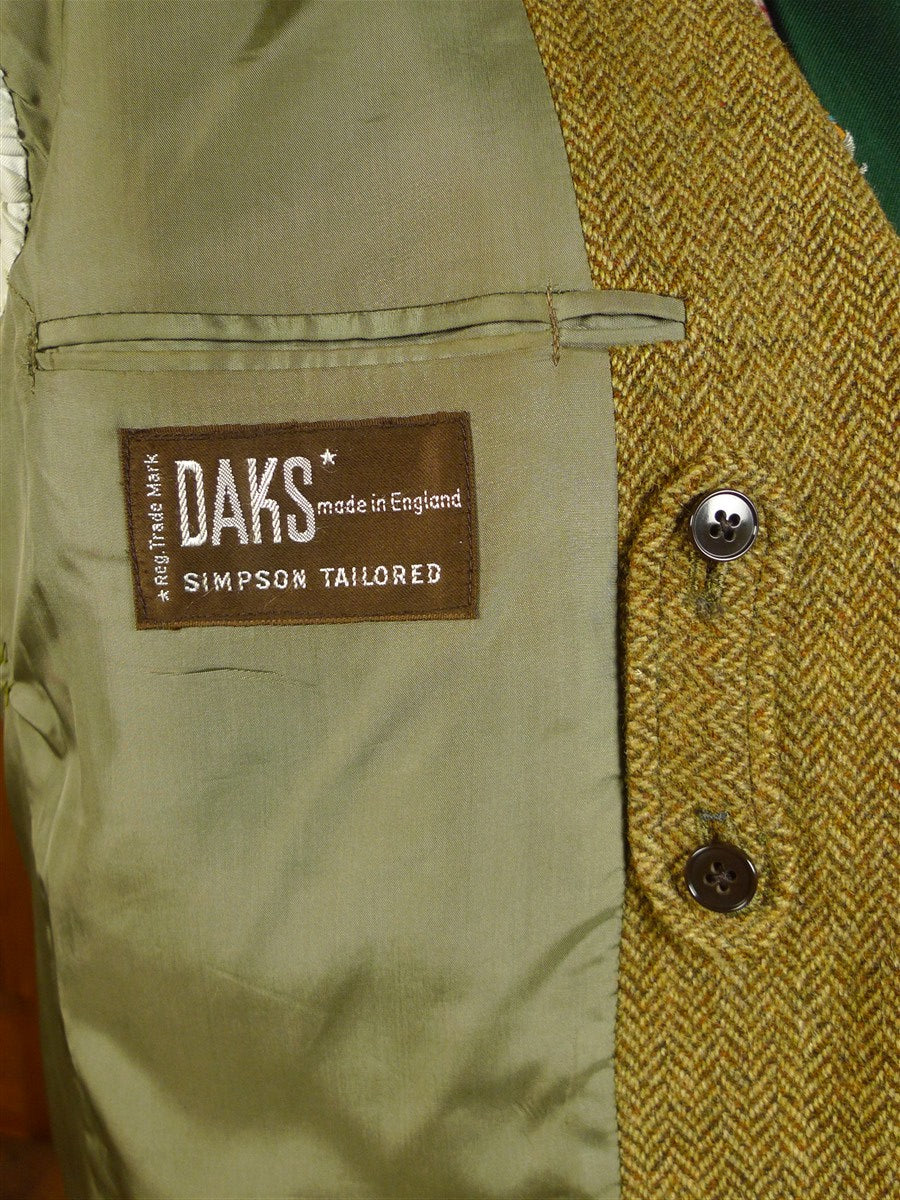 25/0620 heavyweight 1960s vintage daks simpson brown herringbone tweed gamekeeper style jacket w/ ghillie collar 44 short