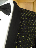 25/0647 wonderful vintage black / gold motif wool smoking jacket 42 short