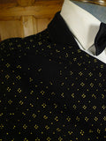 25/0647 wonderful vintage black / gold motif wool smoking jacket 42 short