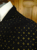 25/0647 wonderful vintage black / gold motif wool smoking jacket 42 short