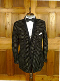 25/0647 wonderful vintage black / gold motif wool smoking jacket 42 short