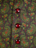 25/0637 immaculate vintage redmayne green / red paisley rayon silk country / morning waistcoat 38