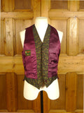 25/0637 immaculate vintage redmayne green / red paisley rayon silk country / morning waistcoat 38