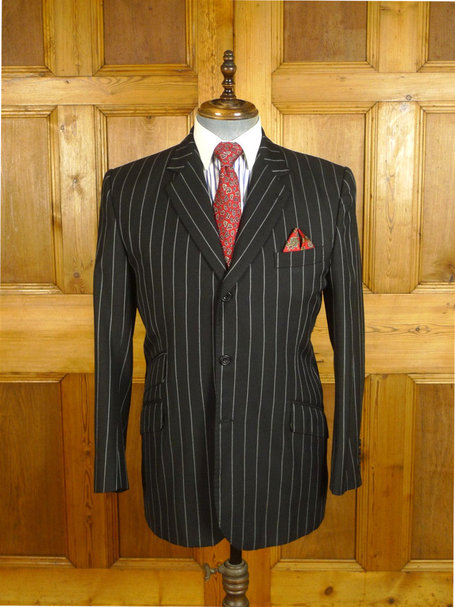 25/0673 chris ruocco kentish town bespoke canvassed black rope-stripe suit 40 short to regular
