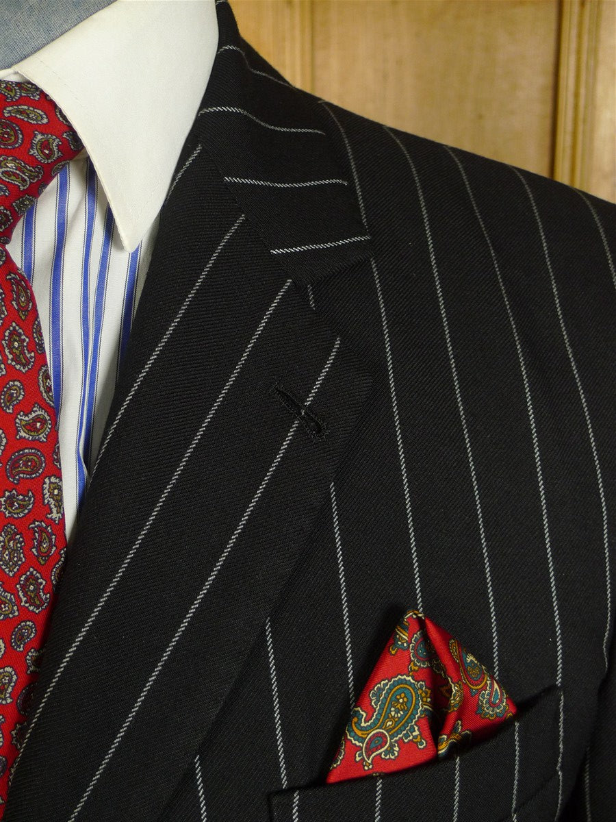 25/0673 chris ruocco kentish town bespoke canvassed black rope-stripe suit 40 short to regular