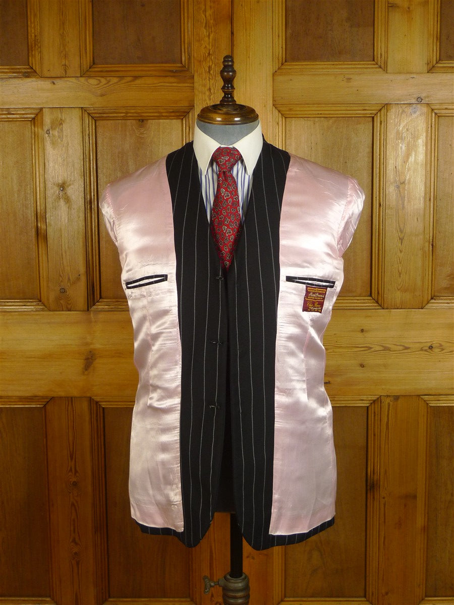 25/0673 chris ruocco kentish town bespoke canvassed black rope-stripe suit 40 short to regular