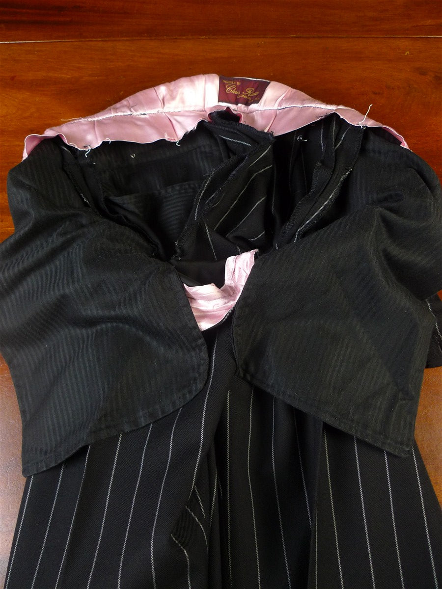 25/0673 chris ruocco kentish town bespoke canvassed black rope-stripe suit 40 short to regular